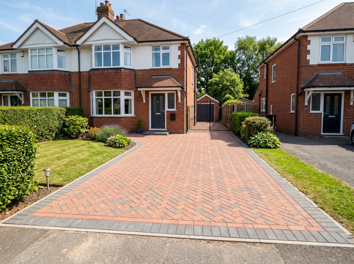 Restored block paving driveway